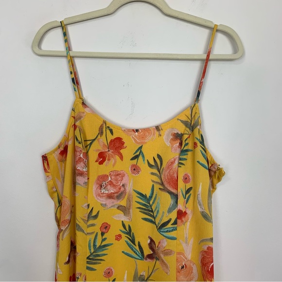 NWT Lulu’s Zinnia Mustard Yellow Floral Print High Low Maxi Dress Large - Picture 4 of 15